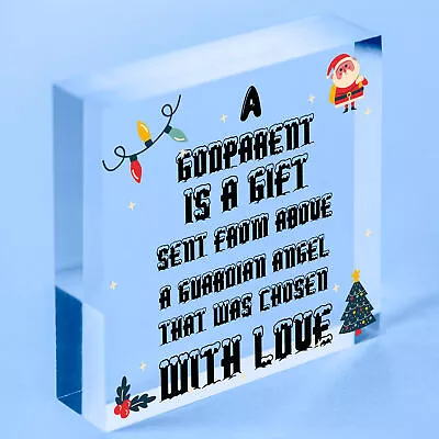 £12.99 • Buy Godparent Gifts For Christening Wood Heart Christmas Decoration Keepsake Plaques