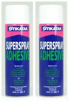 2 X Stikatak Superspray Adhesive Carpet Tile Flooring Fabric Spray Glue 500ml • £10.98