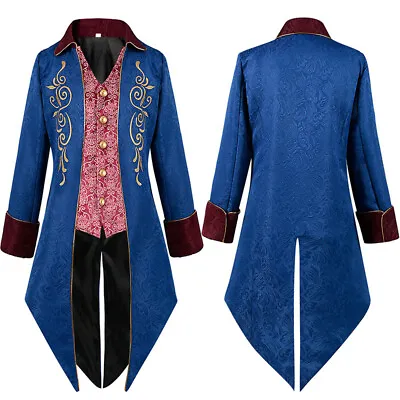 Halloween Tuxedo Medieval Retro Costume Mid-length Punk Men's Floral Trench Coat • $57.74