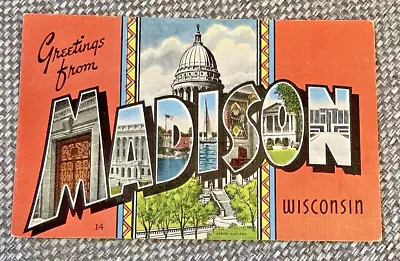 Vintage Greetings From Madison Wisconsin Large Letter Unused Postcard! • $2.99