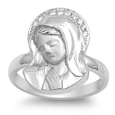 Clear CZ Virgin Mary Catholic Church Ring .925 Sterling Silver Band Sizes 4-10 • $19.69