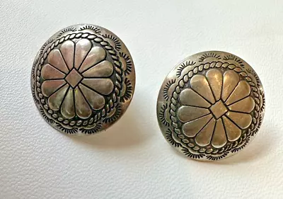 Vintage QT Quoc Sterling Round Concho Sterling Silver 925 Postback Earrings • $35