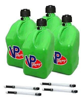 VP Racing Green Square Fuel Jug Diesel Gas Can 4 Pack + 4 Fill Hoses Off Road • $124.99