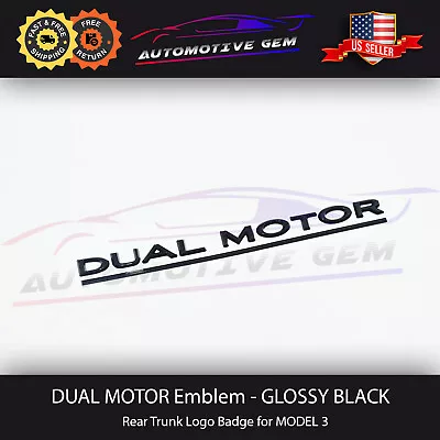 Tesla DUAL MOTOR Emblem GLOSS BLACK Model 3 & Y Rear Lid Trunk Emblem Logo Badge • $18.99