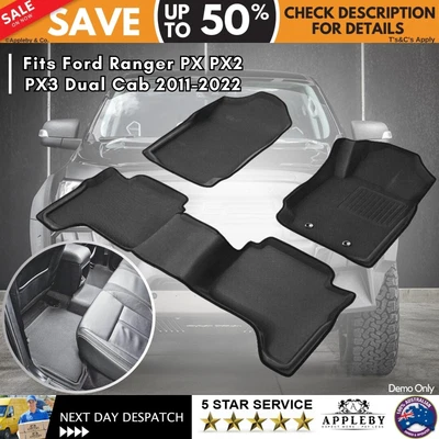 $107.86 • Buy Ford Ranger Dual Cab Car Floor Mats PX PX2 PX3 2011 - 2019 3D Rubber