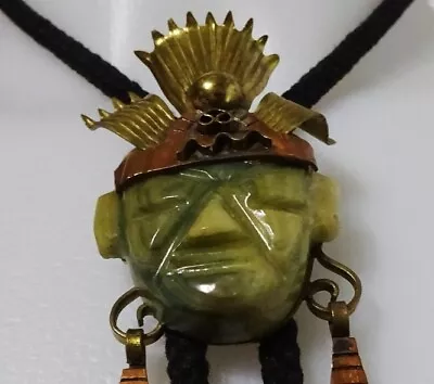 Chunky Mexico Carved Green Stone Mayan Azetc Mask Face Vintage Bola Bola • £86.38