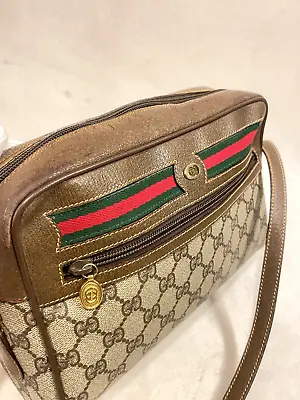 Authentic Vintage Gucci Sherry Line Shoulder Bag PVC Leather Rank B • $219.99