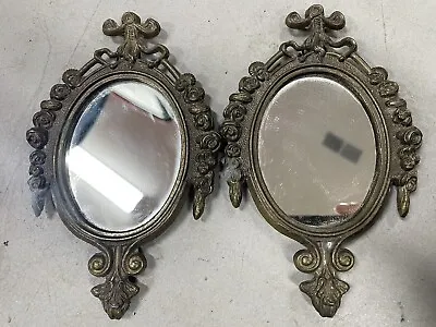 Pair Of Vintage Italian Brass Oval Victorian Style Mirrors Wall Decor Italy NLHB • $40