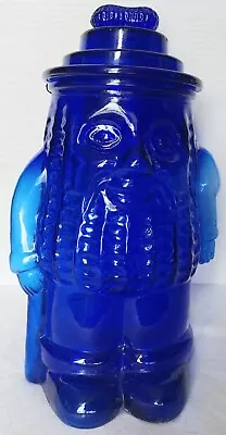 Vintage Planters Mr. Peanut Cobalt Blue Glass Cookie Jar With Lid Ex Condition  • $69.99