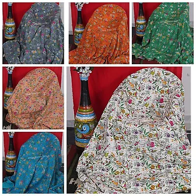 £18.36 • Buy Indian Floral Print Cotton Kantha Quilt Bedspread Handmade Bedcover Boho Blanket