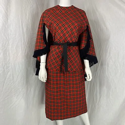 Alfred Werber Dramatic Gothic Vintage 1960s Dress Wallace Plaid Fringe Size 12 • $85