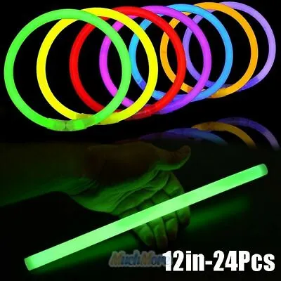 24Ct 12 Inch Glow Sticks Jumbo Large Bright Industrial Grade 4 Assorted Colors • $19.85