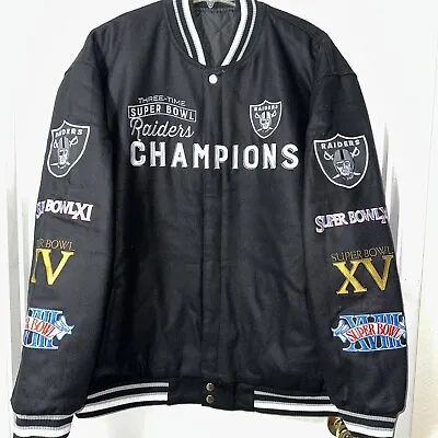 Vegas/Oakland Raiders 3x Super Bowl Champ Reversible Wool Jacket Mens 3XL New • $199.99