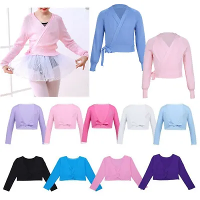 Girls Kids Dance Crossover Cardigan Warm Up Knit Wrap Sweater Gymnastics Costume • £21.59