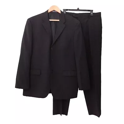 EUC Claiborne Axcess Black Pinstripe 100% Wool 2 Pc Suit 3 Button Size 44R • $29.99