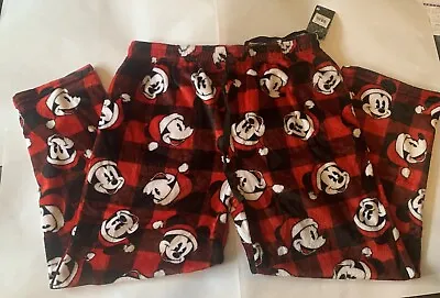 Official Mickey Mouse Red Plaid Christmas X-Mas Comfy Fleece Lounge Pajama Pants • $5