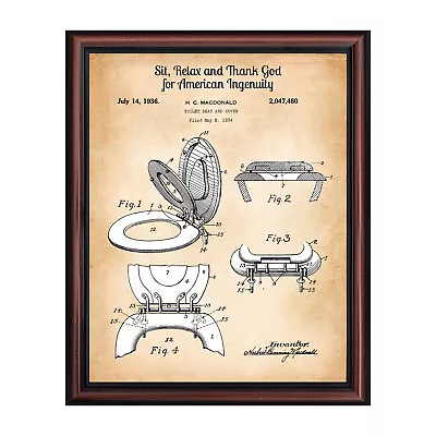 Vintage Toilet Seat Framed Bathroom Decor Patent Print Unique Bathroom Wall Art • £36.63