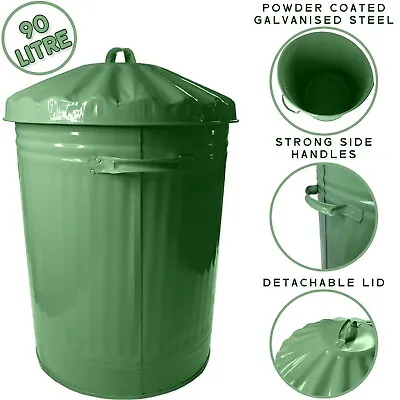£36.99 • Buy Sage Green 90l Large Metal Bin Trash Can Dustbin Waste Horse Animal Feed Bin