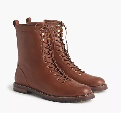 J. Crew Genuine Leather Lace Up Combat Boots Chestnut Size 9 W • $75