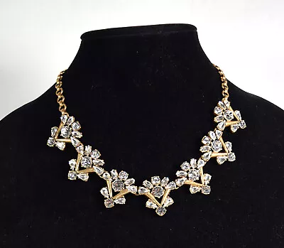 J Crew Necklace Rhinestone Statement Vintage Art Deco Flower Gold Tone • $72