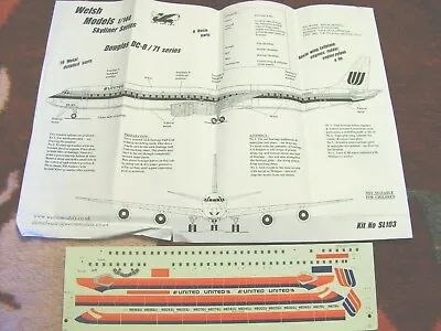 Welsh Models DC-8-71 United Airlines 1/144 Scale Decals & Instructions Only Used • $8.36