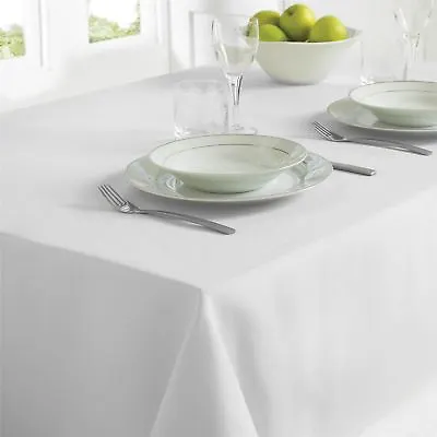 Linen Look Table Cloths Easy Care Rectangular Table Linen Tableware Cloth • £7.95