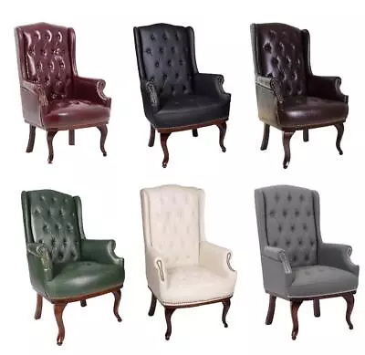 Chesterfield High Back Chair Winged Armchair Fireside Leather Queen Anne • £249