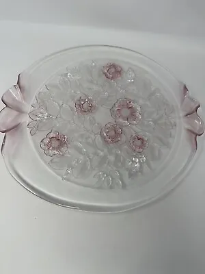VINTAGE MIKASA PINK ROSELLA CRYSTAL GLASS ROUND PLATE PLATTER Frosted Ruffled • $25