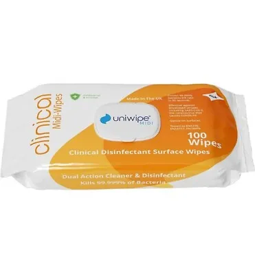 £3.50 • Buy Uniwipe Clinical Midi-Wipes Antibacterial Sanitising Kills 99.9of Germs 100s