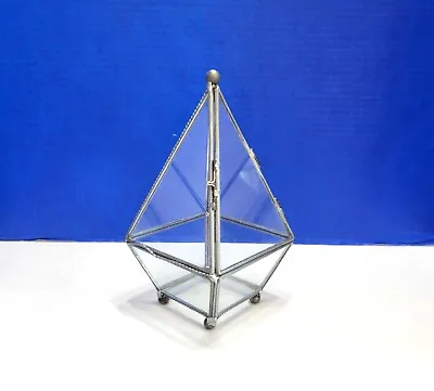 Vintage Glass And Metal Display Box Pyramid Prism Shaped • $48