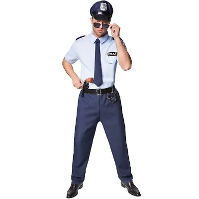 Men’s Police Officer Costume Halloween Fancy Dress Outfit Adult Incl.Handcluffs • £29.99