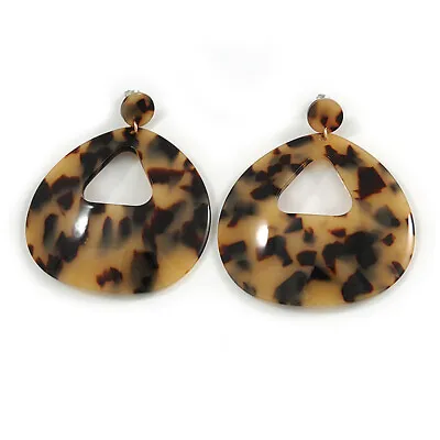 £13.90 • Buy Large Oval Tortoise Shell Effect Beige/ Black Acrylic/ Resin Drop Earrings -