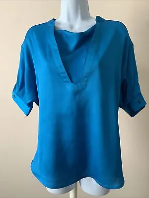 Derek Lam For Design Nation Top Women’s Satin Blue Relaxed Short Sleeve Sz S • $14.95