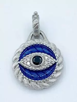 Judith Ripka Sterling Silver Diamonique & Blue Enamel Evil Eye Pendant/Enhancer • $150