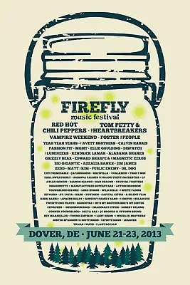 FIREFLY MUSIC FESTIVAL 2013 CONCERT POSTER -Red Hot Chili Peppers Tom Petty • $18.18