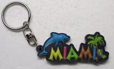 DOLPHIN MIAMI Palm Tree Chair Multi Color Rubber KEY CHAIN Ring Keychain NEW • $16.99