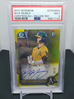 2022 Bowman Chrome 1st Bowman MAX MUNCY Canary Yellow Auto /75 PSA 9 Oakland A's • $300