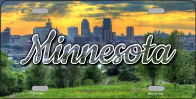 Minnesota City Skyline Sunset State Scenic Metal Novelty License Plate Frame Tag • $19.98