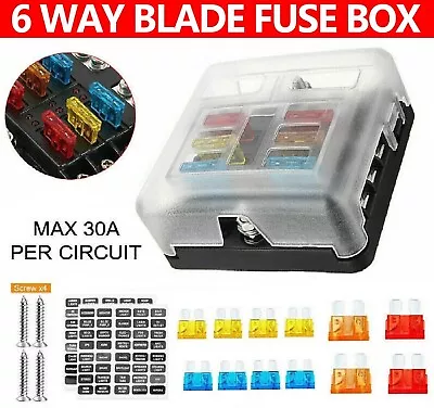 6 Way Fuse Box Blade Auto Block Holder Panel 12V~24V DC Car Power Distribution • $29.99