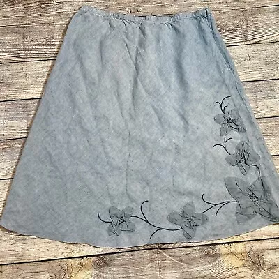 J Jill Women’s Large Blue Linen Floral Embroidered A Line Skirt Appliqué • $24.99