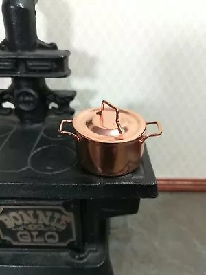 	 Dollhouse Miniature Copper Stock Soup Pot Extra Large Removable Lid 1:12 Scale • $8.16