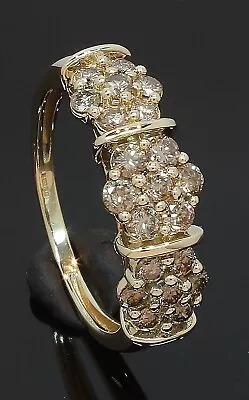£180 • Buy 9 Carat Yellow Gold Triple Cognac Diamond Flower Cluster Ring Size R (80.23.206)