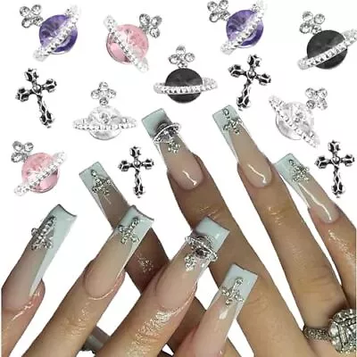 50PCS 3D Nail Charms 40pcs Planet Nail Rhinestones And 10pcs Cross Nail Art  • $14.16