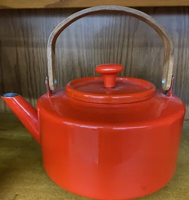 Mid Century Red Enamel Tea Kettle (Michael Lax For Copco #117) Teak Handle • $96