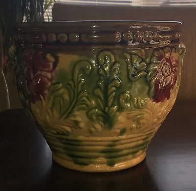 American Blended Majolica Vintage Art Pottery Green Jardiniere Planter #274 • $169.95