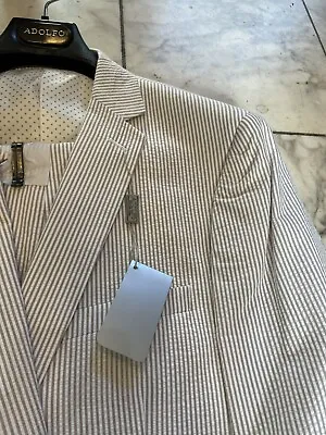 NWT ADOLFO Modern Men's Seersucker Cotton Suit  Summer Multi Color Tan Size 38R • $119