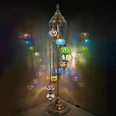 9 Globe Turkish Floor Lamp Mosaic Standing Boho Moroccan Style Decorative Light • $289.99