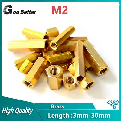 £1.19 • Buy M2 Brass Hex Connector Nuts Long Nuts Threaded Pillar Standoff Spacer Rod Bar