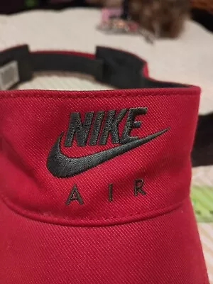 Vintage Nike Air Sun Visor Red Gray Swoosh Adjustable Strap Adult Size • $4.99