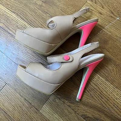 Colin Stuart Open Toe Shoes With Bright Pink Patent Heels Size 6 • $25